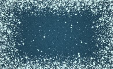 Fototapeta premium Procedural art of silver glitter frame on blue background with sparkling stars