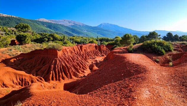 red clay terrain kokkinopilos preveza near preveza city in epirus region greece
