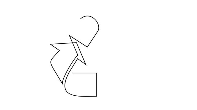 Animated self drawing of continuous line draw of recycling symbol of three arrows, drawing recycling symbol.  Full length one line animation. 4K	
