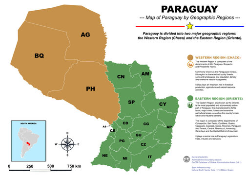 Paraguay Geographic Regions Map Showing the Western Chaco and Eastern Oriente Regions
