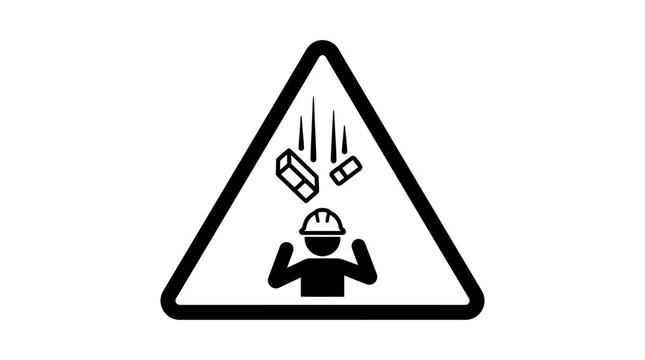 Falling Objects Warning Sign: Construction Worker Protected by Hard Hat