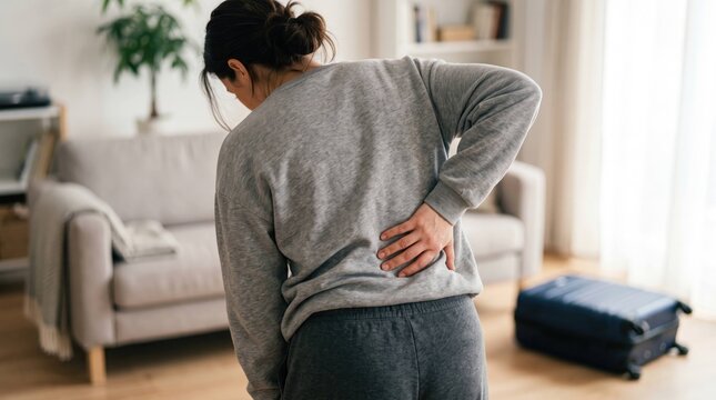 Young Woman Suffering from Lower Back Pain at Home Representing Chronic Injury and Health Discomfort
