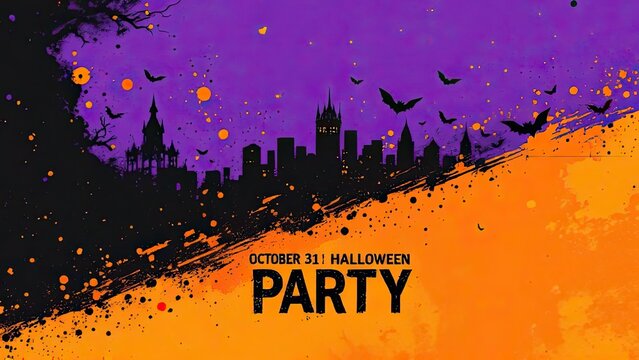 Spooky halloween cityscape party banner perfect for october 31st celebrations and events