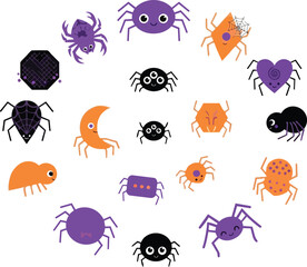 Obraz premium Halloween Spider Illustration Collection with Cute Spooky Characters