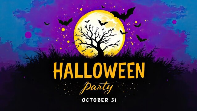 Spooky halloween party banner with full moon and bats perfect for october 31st celebrations