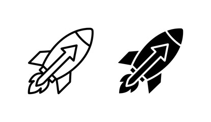 Rocket Ship Icons, Spacecraft Launch Symbols, Vector Graphics for Growth and Speed Concepts © Munia