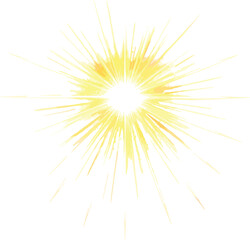 Obraz premium Bright yellow sunburst explosion, radiant starburst light effect, abstract energy burst, glowing solar flare, warm light streak