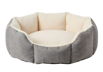 Cozy grey and cream plush dog bed isolated © popploy03
