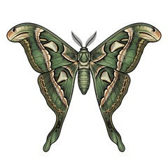 Fototapeta premium Detailed vintage etching of a giant green silkmoth isolated