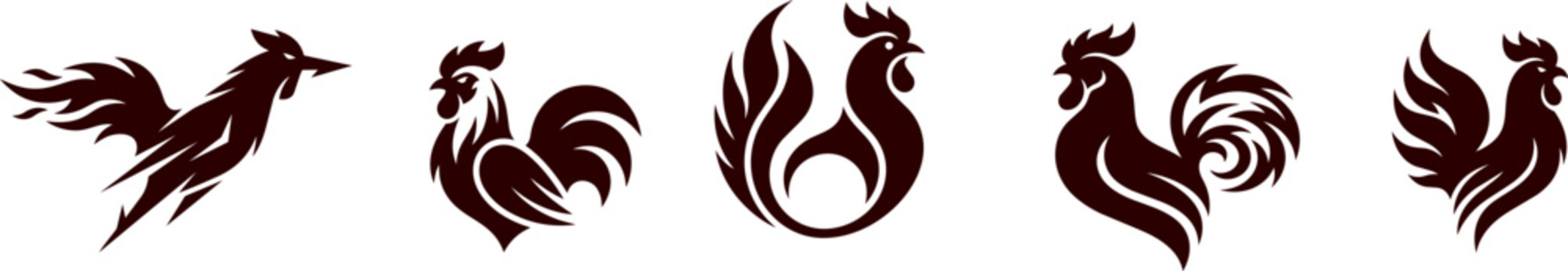 Collection of powerful and athletic rooster illustrations, designed as formidable mascots embodying strength, determination, and competitive spirit for various branding needs