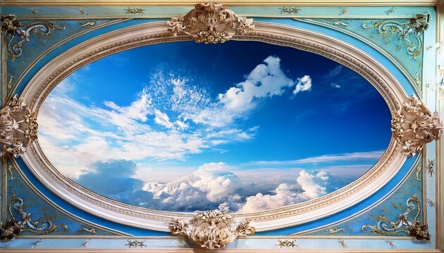 heavenly ceiling mural featuring a blue sky with a baroque frame sky ceiling mural heavenly blue baroque