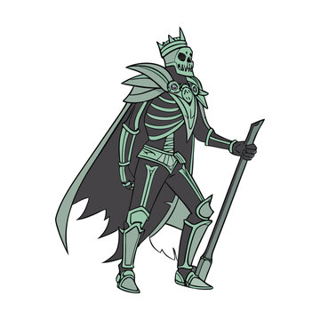 Glowing green skeleton king, fantasy creature, neon bones, crowned monarch
