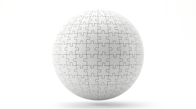 3D Illustration of a White Globe Made of Puzzle Pieces on Isolated Background