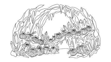 Winter Cave Gifts: Festive Ice Grotto with Presents and Crystals © Lancar