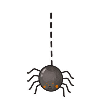 Halloween spider hanging from web string PNG. Spooky arachnid character sticker clipart isolated.
