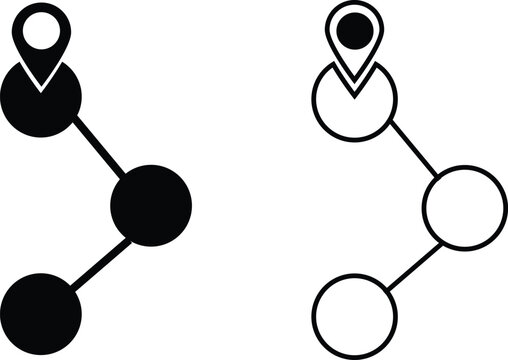 Simple map pin icons. Route waypoint indicator and address locator graphics. Courier delivery destination and street address symbols
