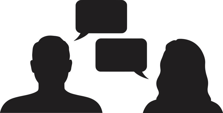 Silhouettes of Two People Talking with Speech Bubbles Keywords: people, silhouette, talking, communication, conversation, speech
