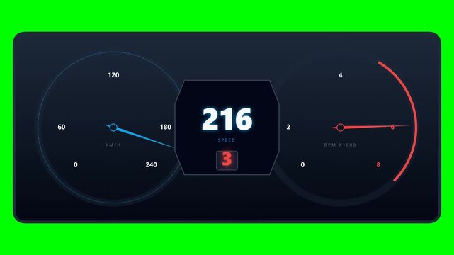 Modern Digital Car Dashboard Speedometer and Tachometer Display.