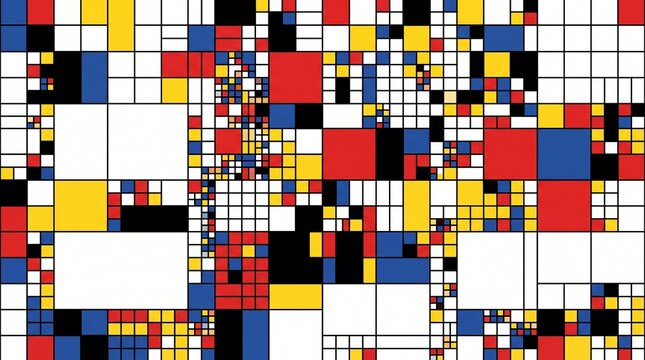 Dense 2D flat De Stijl style geometric grid matrix