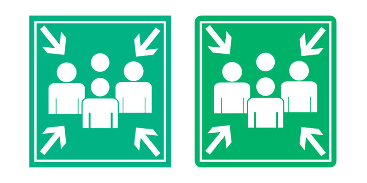 Meeting point symbol. Assembly point vector sign indicating a designated meeting location. 