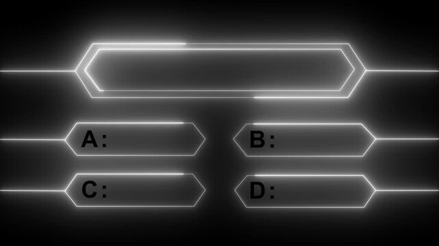 Neon graphic equalizer bars with option choices a b c d and a central long bar for quiz shows or contests as a looping Motion Graphic 4k animation.