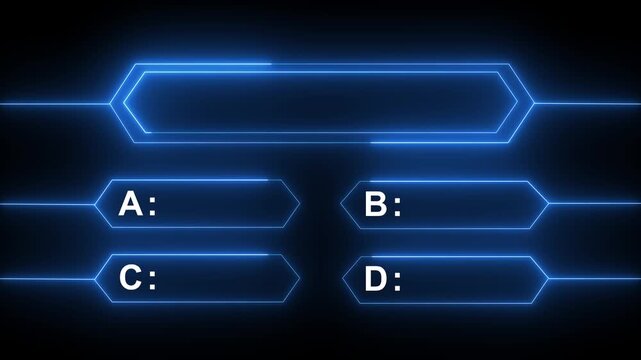 Neon graphic equalizer bars with option choices a b c d and a central long bar for quiz shows or contests as a looping Motion Graphic 4k animation.