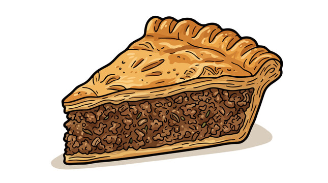 Slice of traditional French Canadian tourtiere meat pie isolated vector illustration