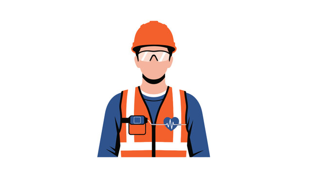 Industrial Worker with Smart Wearable Health Monitoring Sensor Technology Illustration