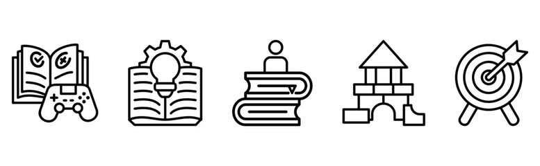 Gamified learning knowledge building and cognitive development icon set. vector collection © Sien