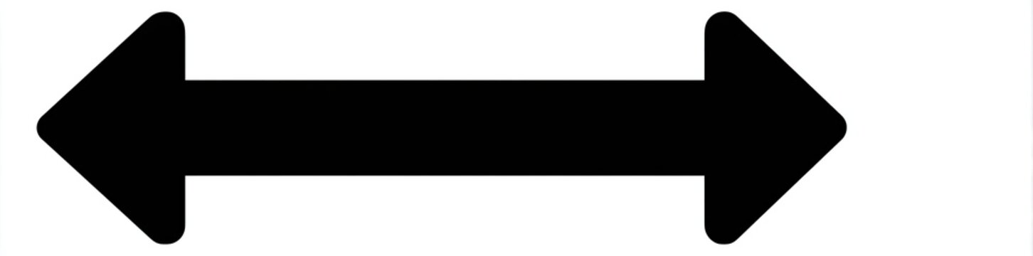 A black bidirectional arrow with rounded tips points left and right on a white background