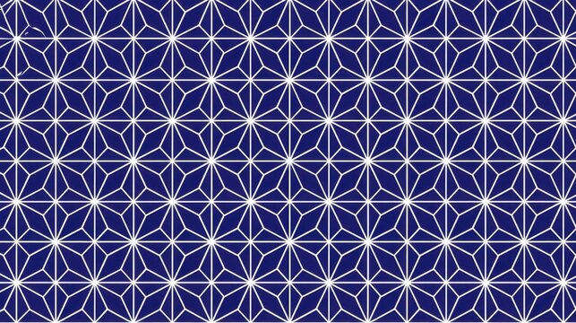 Seamless Repeating Geometric Line Pattern Navy Blue Background White Eight Pointed Star Radial Symmetry Grid Vector Flat for Web Packaging Card Fabric Print Template