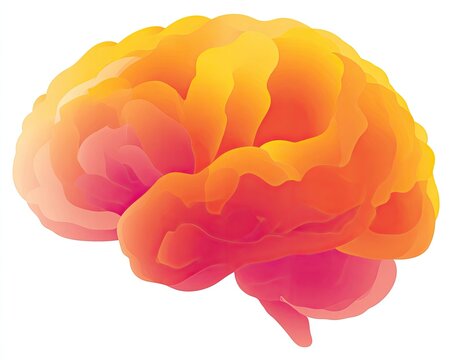Vibrant, layered illustration of a human brain with a warm, gradient color palette