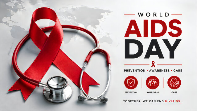 Red Ribbon Medical Aw Awareness Symbols on White Background