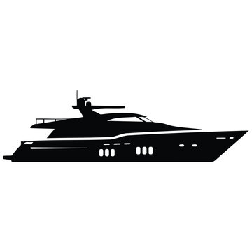 Luxury yacht vector silhouette illustration. modern speed boat, water transport, sea voyage.