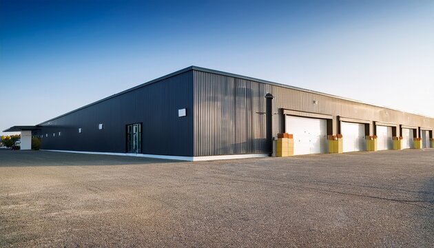 exterior of a modern warehouse with a small office unit