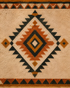 Southwestern Geometric Pattern On Textured Beige Wall