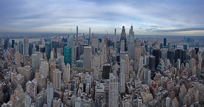 View of uptown New York from the Empire State Building showcasing the skyline and skyscrapers in the distance