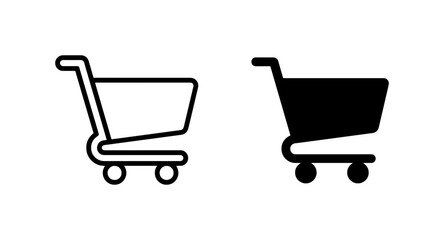 Shopping cart icon set, minimalist e-commerce basket symbols, black outline and solid vector graphics © Kavir