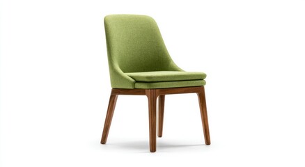Fototapeta premium Modern upholstered dining chair with wooden frame, isolated on white