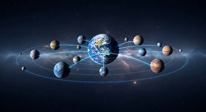Solar System Planets Orbiting Around Earth in Space