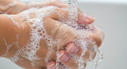Fototapeta premium Washing Hands with Soap and Water for Hygiene and Germ Prevention