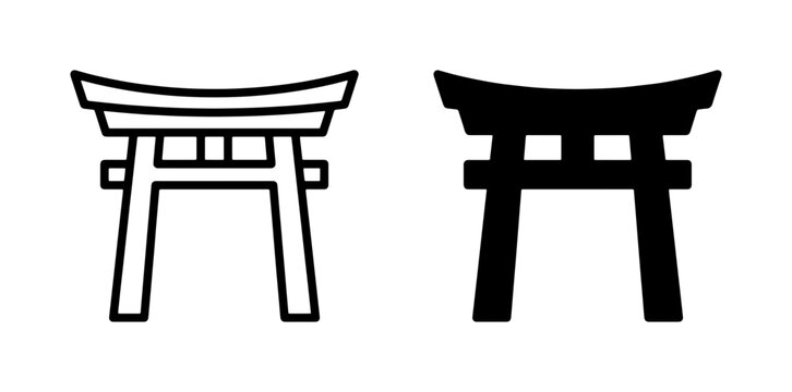 Japanese Torii Gate Icons, Traditional Shrine Entrance Symbol, Black and White Vector Art