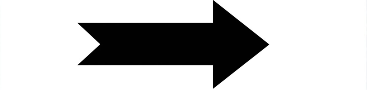 A bold, black arrow points to the right against a stark white background