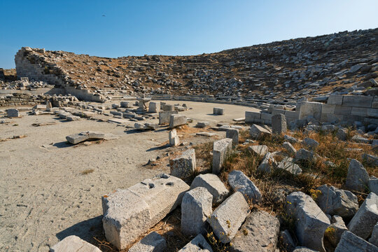 Ancient theatre at Delos archaeological site reveals remnants of historical performances in Greece