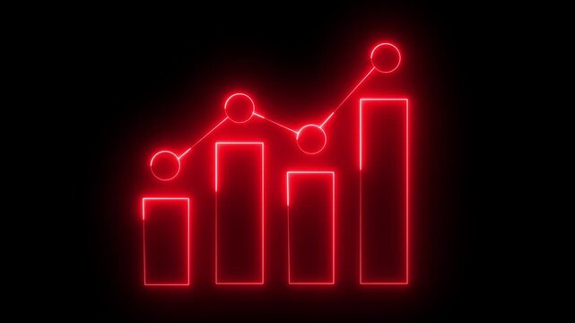 Glowing neon business graph with rising arrow icon on black background. Abstract neon line business graph animation. neon business growth and success concept icon 4k video.