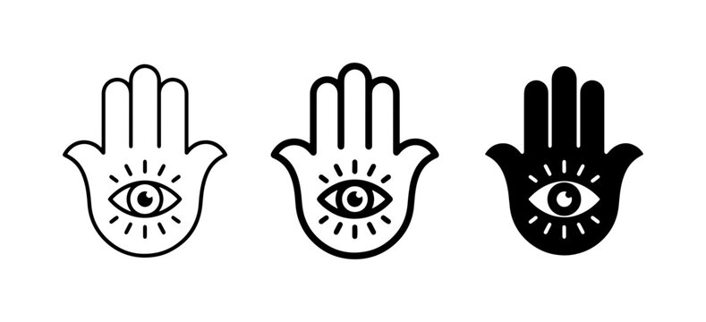 Hamsa Hand Icons, Evil Eye Protection Symbols, Mystical Talisman Vector Graphics Set