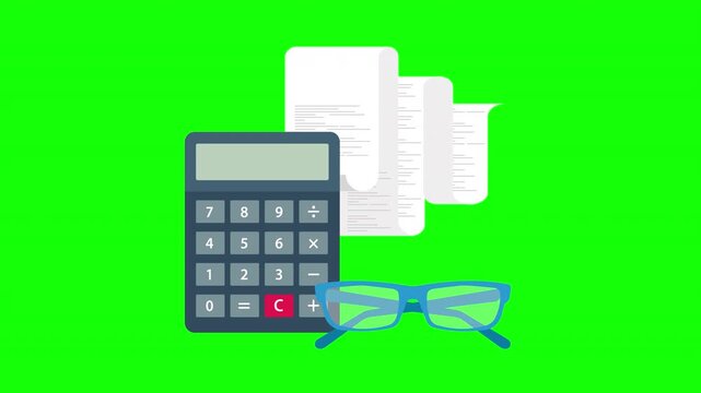 Calculator with Financial Receipts and Eyeglasses Accounting Concept 