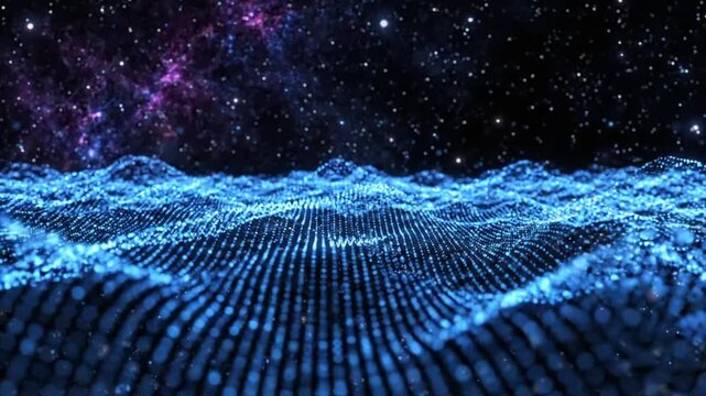 Explore abstract blue dot waves in a cosmic setting with various patterns and textures in motion