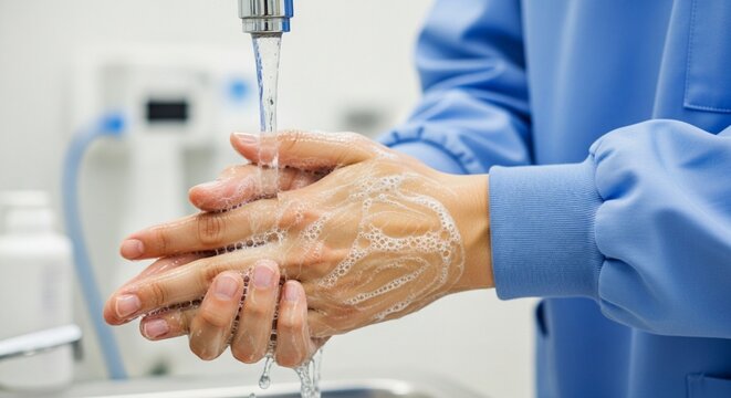 Doctor Washing Hands with Soap and Water, Hygiene and Cleanliness
