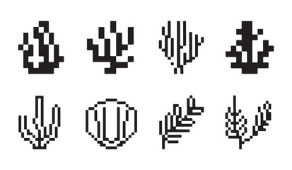 Pixel art coral reef elements set representing various marine plant life for aquatic design. © RANA